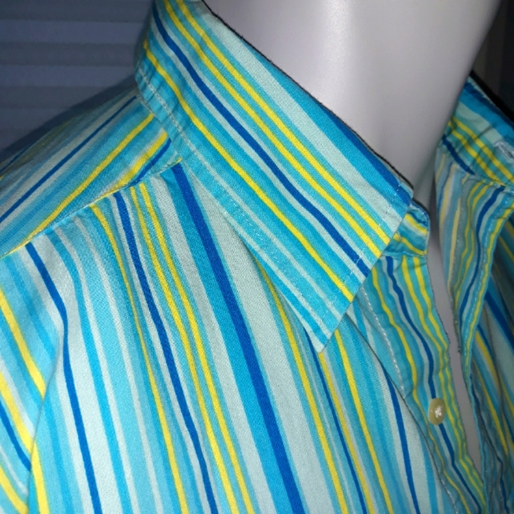 Machine brand mens blue and yellow medium cotton shirt.